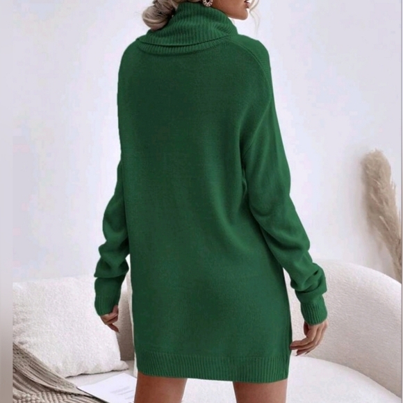 New Gorgeous Cowl Neck Knit Sweater Tunic Dress Dark Green - Picture 5 of 8